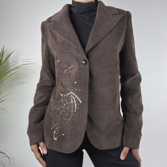 Lizaro Jackets & Blazers - Baytekin Collection by Lizaro Women's Brown Corduroy Blazer Sz 38 Embroidered
